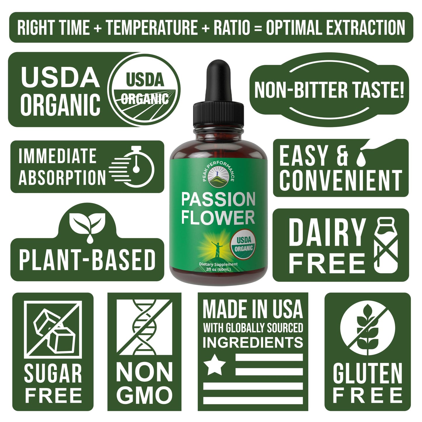 USDA Organic Passion Flower Extract Vegan Liquid Drops with High Bioavailability for Women and Men. Organic Passionflower Supplement with Zero Sugar and Gluten Free. for Calm, Relaxation Support. Peak PerformanceBuy Supplements Australia