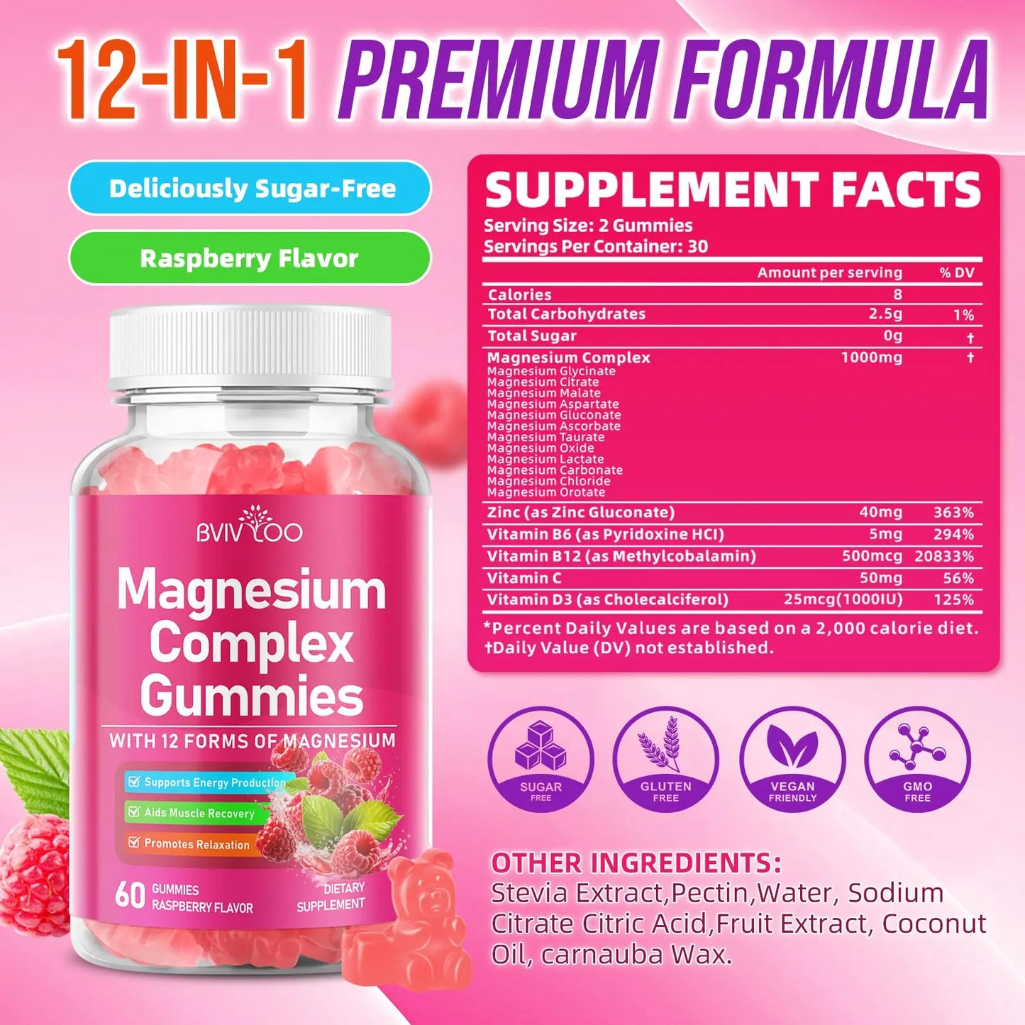 2 Pack Magnesium Complex Gummies – with 12 Forms of Magnesium Plus Vitamins B6, B12 & C. Vegan Strawberry Gummies to Support Mood, for Adults, 120 Count BVIVLOO buy supplements Au