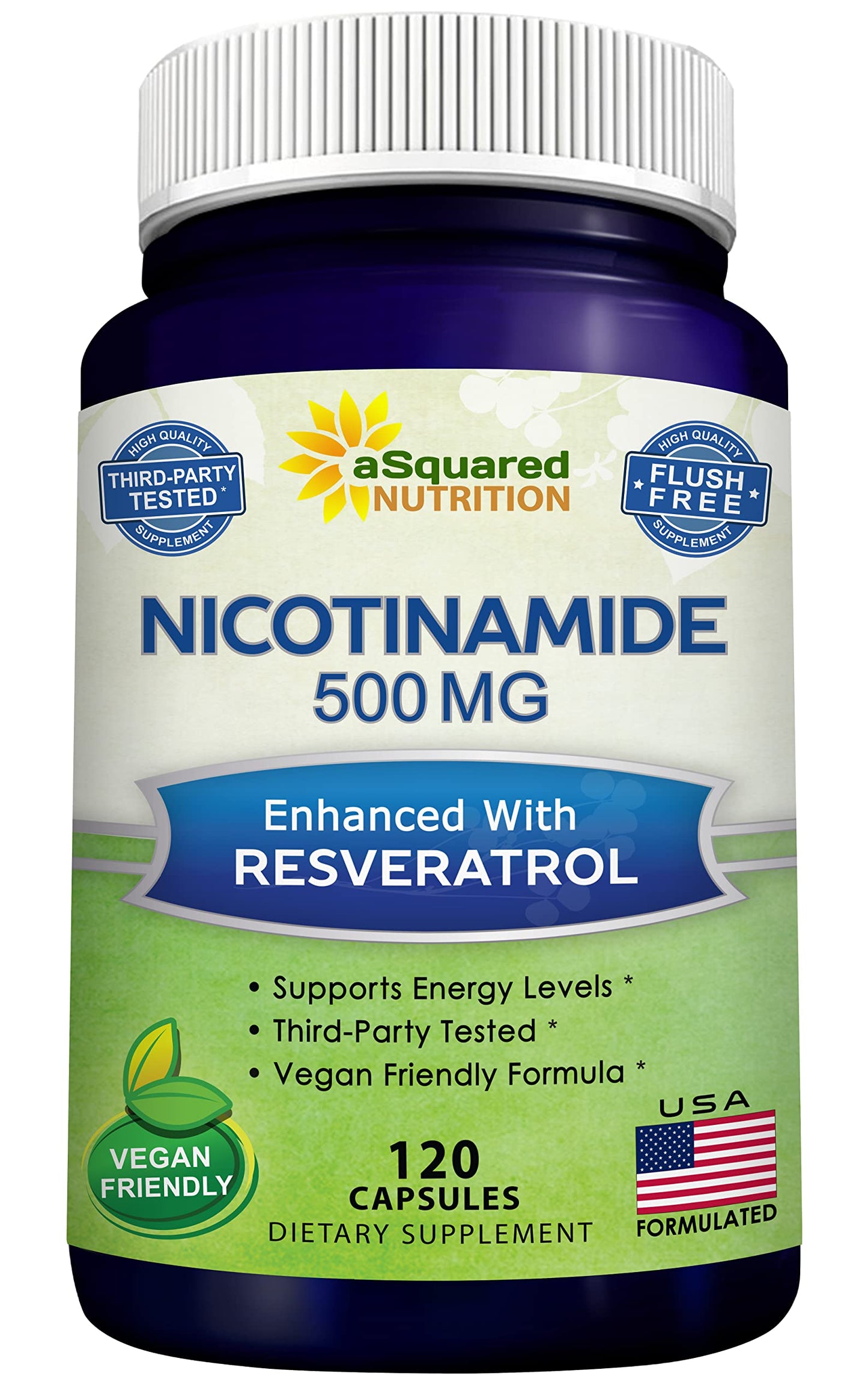 aSquared Nutrition Nicotinamide with Resveratrol - 120 Veggie Capsules - Vitamin B3 500mg (Niacinamide Flush Free) - Supplement Pills to Support NAD, Skin Cell Health & Energy aSquared NutritionBuy Supplements Australia