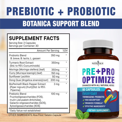 Pro Optimize Probiotics for Women, Menopause, 70 Billion CFU, Digestive Health - Relief for Bloating, Hot Flashes, Joint Support, Night Sweats - Gut Health & Metabolism - Dong Quai (120 (Pack of 2)) NEW AGEBuy Supplements Australia