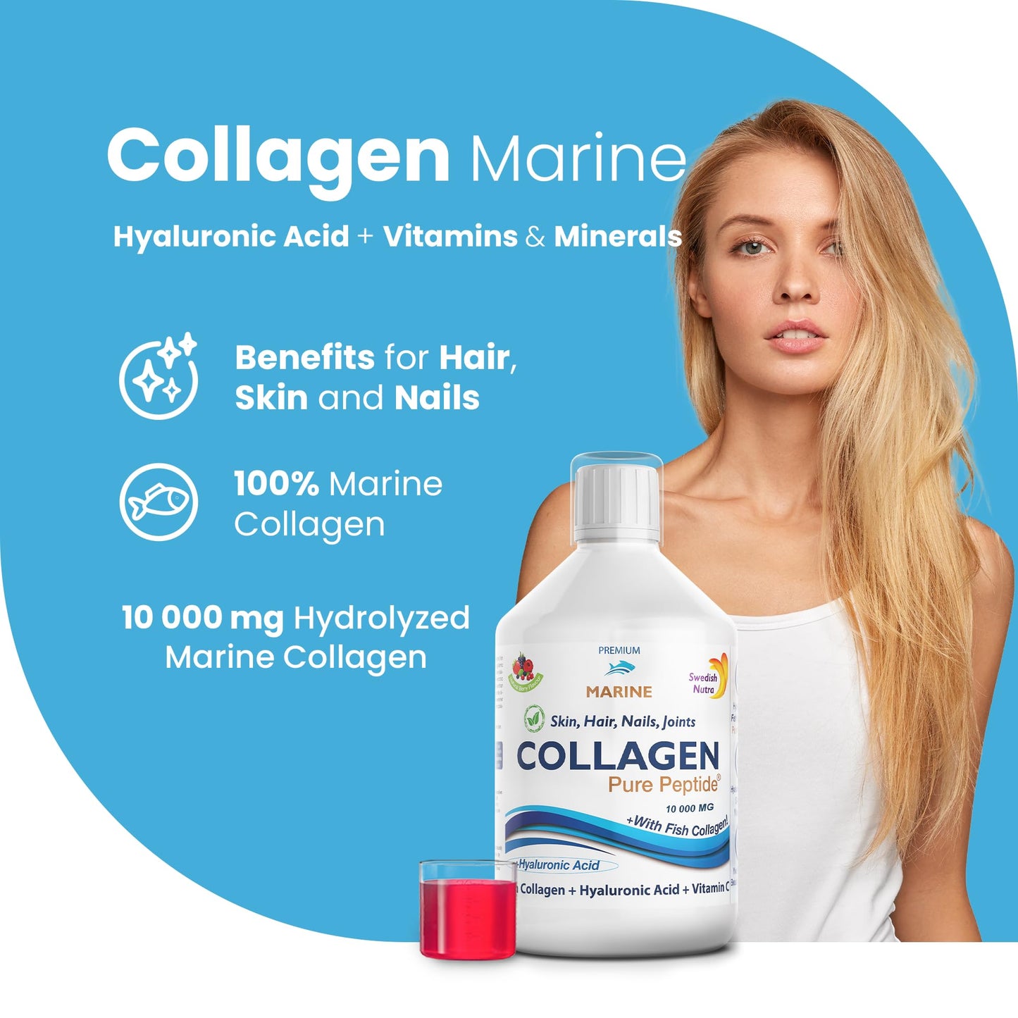 Marine Liquid Collagen 10000mg 500 ml I Pure Hydrolyzed Collagen Peptides Swedish NutraBuy Supplements Australia