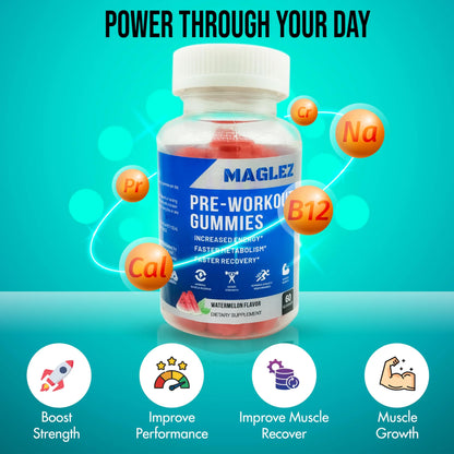 Maglez, Pre Workout Gummies for Men & Women, PreWorkout Gummy with Beta Alanine MAGLEZ