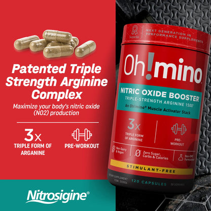 Oh!mino Nitric Oxide Supplement Activator Booster, Triple Strength L-Arginine for Energy Oh!mino
