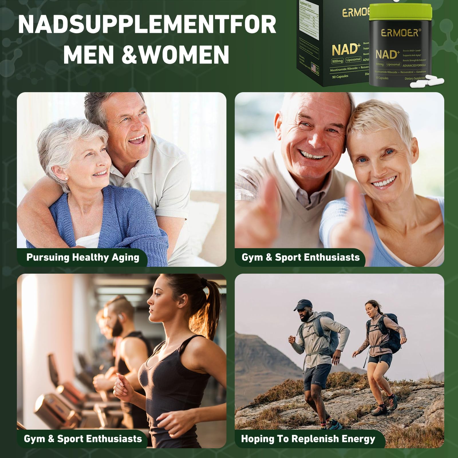 ERMOER NAD Liposomal Nicotinamide Riboside with Resveratrol & Quercetin 900mg, NAD Resveratrol Supplement for Anti Aging, Energy, Antioxidant, Focus (90 Count) ERMOERBuy Supplements Australia