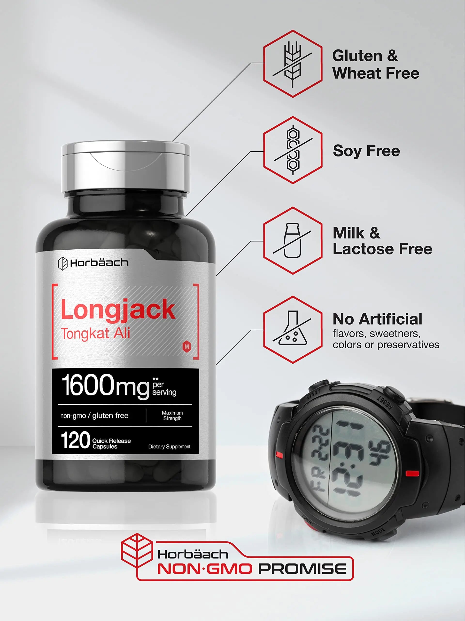 Longjack Tongkat Ali 1600 mg | 120 Capsules | Longifolia Root Extract Powder | Maximum Horbäach