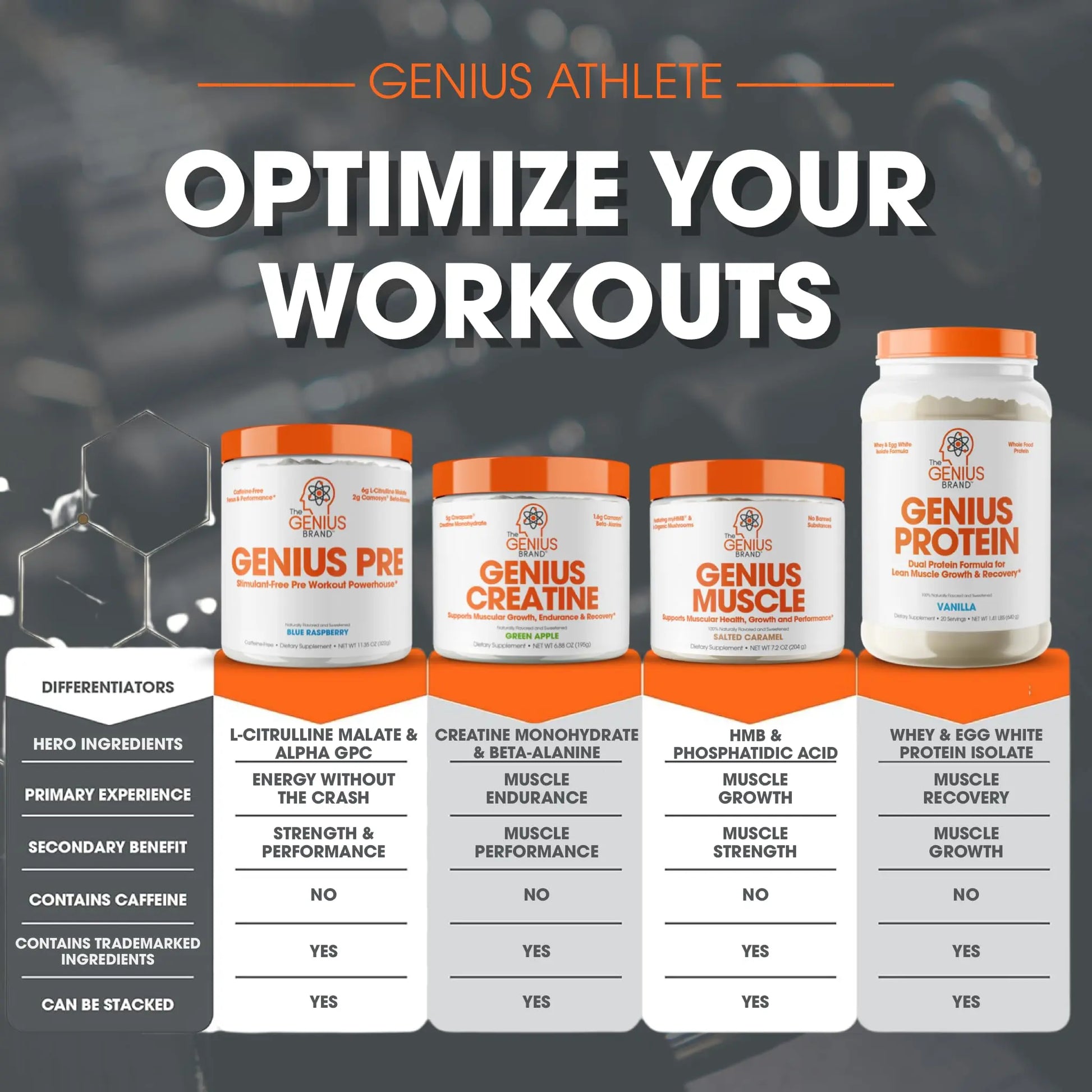 Genius Pre Workout Powder, Sour Cherry, and Genius Micronized Creatine Monohydrate The Genius Brand