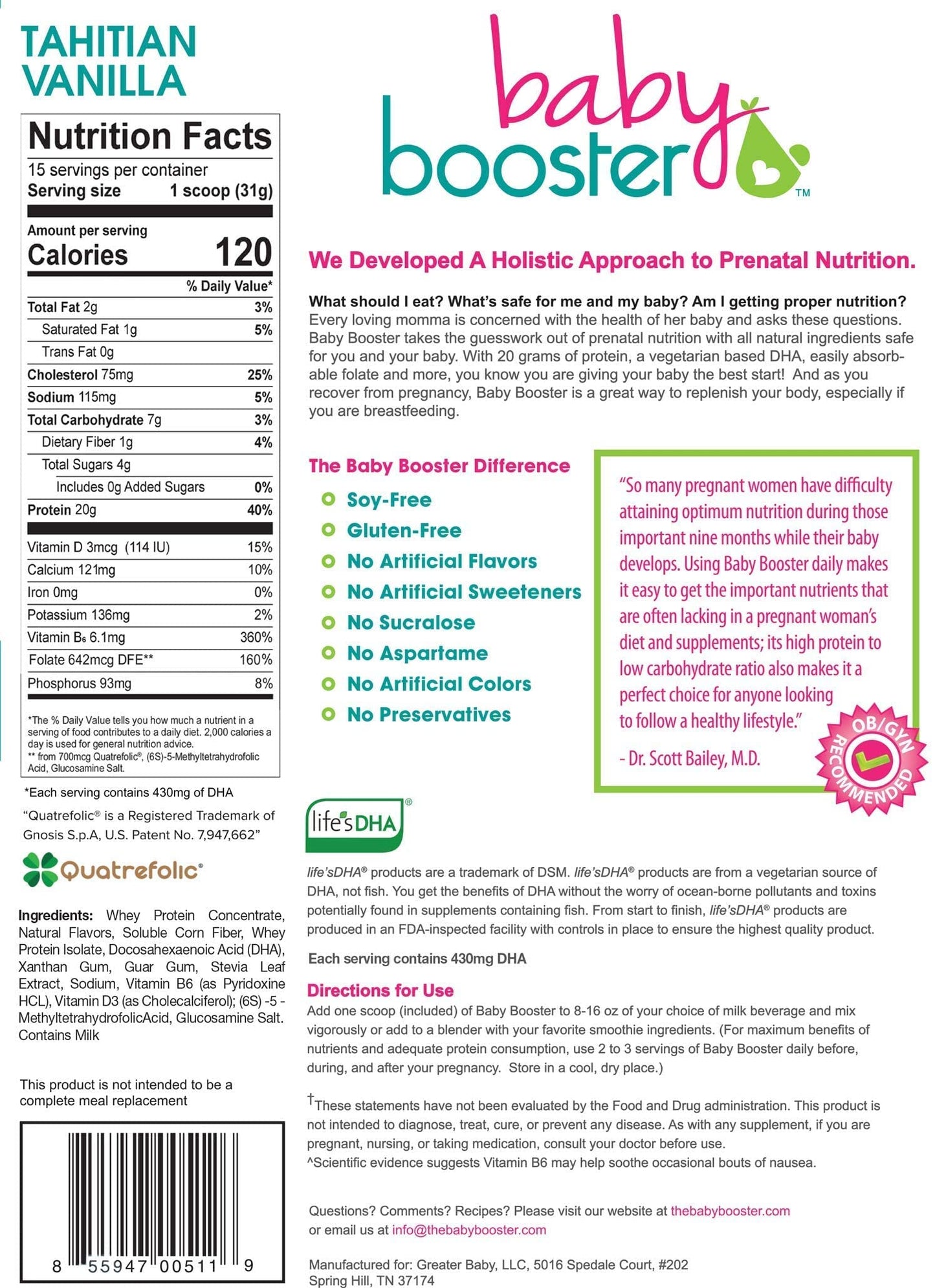 Baby Booster Prenatal Vitamin Supplement Shakes, Kona Mocha and Tahitian Vanilla Baby Booster