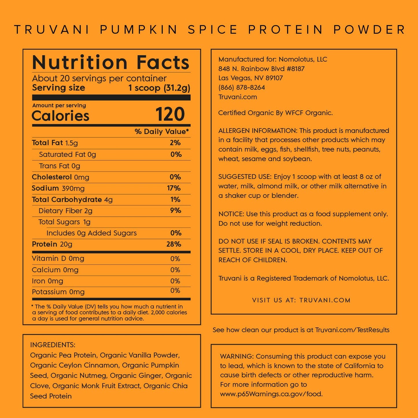 Truvani Organic Vegan Protein Powder Pumpkin Spice - 20g of Plant Based Protein TruvaniBuy Supplements Australia