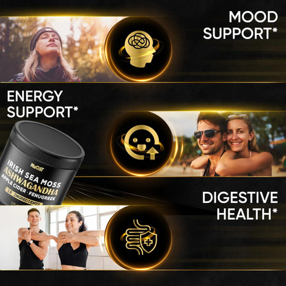 NUQIIT Organic Ashwangdha Capsules 15000mg Irish Sea Moss Apple Cider Vinegar & More - Support Brain Health, Strength & Immune System - 120 Vegan Capsules NUQIIT buy supplements Au