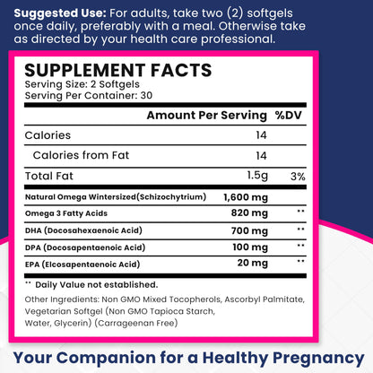 Introductory Offer Prenatal DHA Supplements - Vegan 800mg DHA DPA Plant Based Omega 3 Vita Miracle