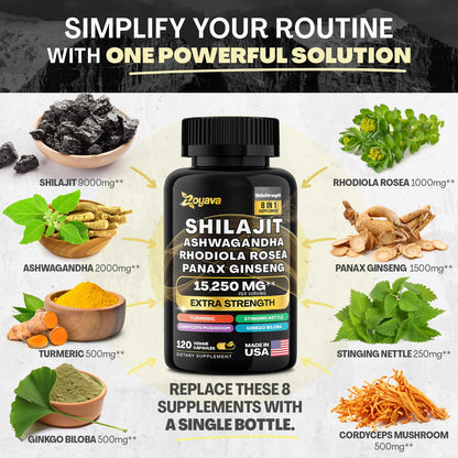 Zoyava Shilajit 9000MG Radiant Health Blend Ashwagandha 2000MG Rhodiola Rosea Zoyava