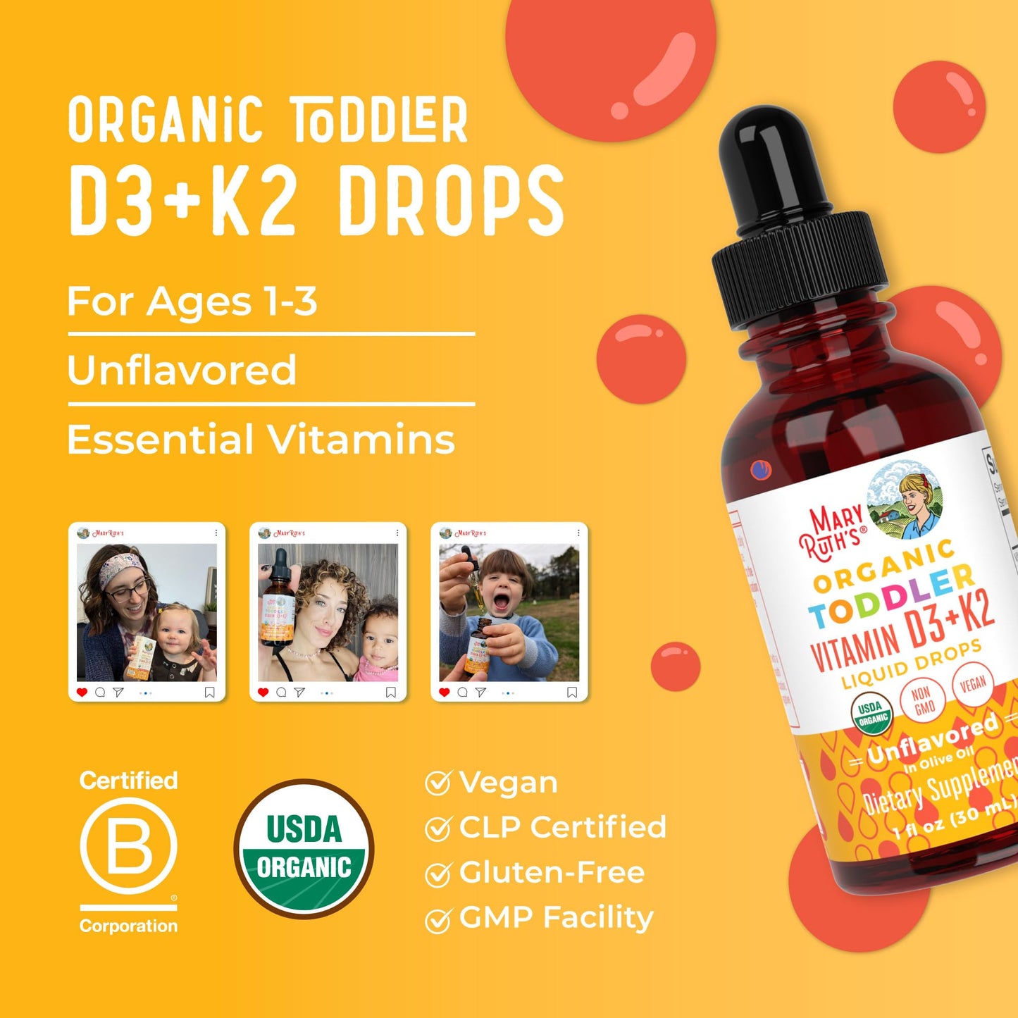 MaryRuth Organics Vitamin D3 | Vitamin K2 | Vitamin D3 K2 Drops | K2 D3 Vitamin Liquid Supplement for Toddlers | Kids Supplement for Calcium Absorption Strong Bones | Vegan | Gluten Free | 1 Fl Oz MARYRUTH'SBuy Supplements Australia