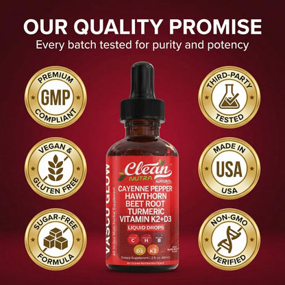 Clean Nutra Cayenne Pepper Drops Supplement Liquid + Hawthorn Berry, Vitamin D3 K2 Beet Root Powder, Ceylon Cinnamon, Turmeric Curcumin Clean Nutraceuticals