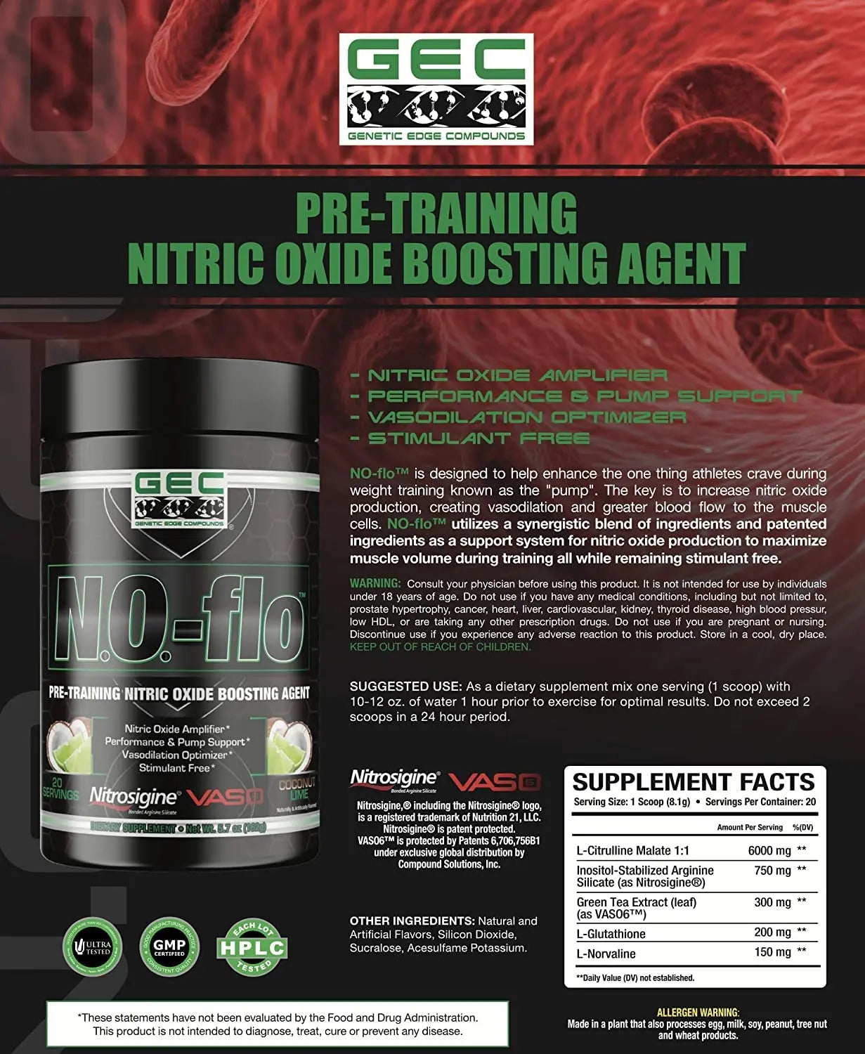 GEC N.O.- flo Nitric Oxide (Coconut Lime) GENETIC EDGE COMPOUNDS