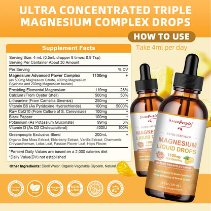 GREENPEOPLE 17-in-1 Triple Magnesium Complex Supplement,Magnesio Liquid Drops with Magnesium Glycinate & Citrate,Pineapple Flavor,Calm Mood,Muscle & Sleep for Adults,4 fl. oz 2Pack GREENPEOPLE buy supplements Au