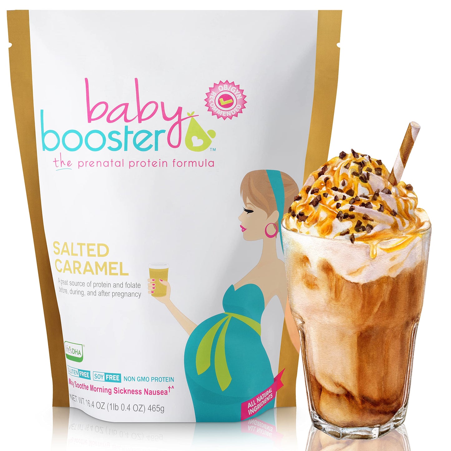 Baby Booster Prenatal Vitamin Supplement Shakes, Tahitian Vanilla and Salted Carmel Baby Booster