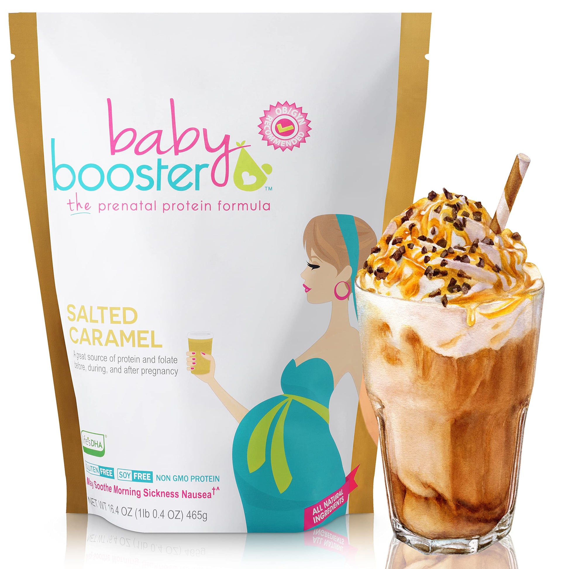 Baby Booster Prenatal Vitamin Supplement Shakes, Kona Mocha and Salted Carmel Baby Booster