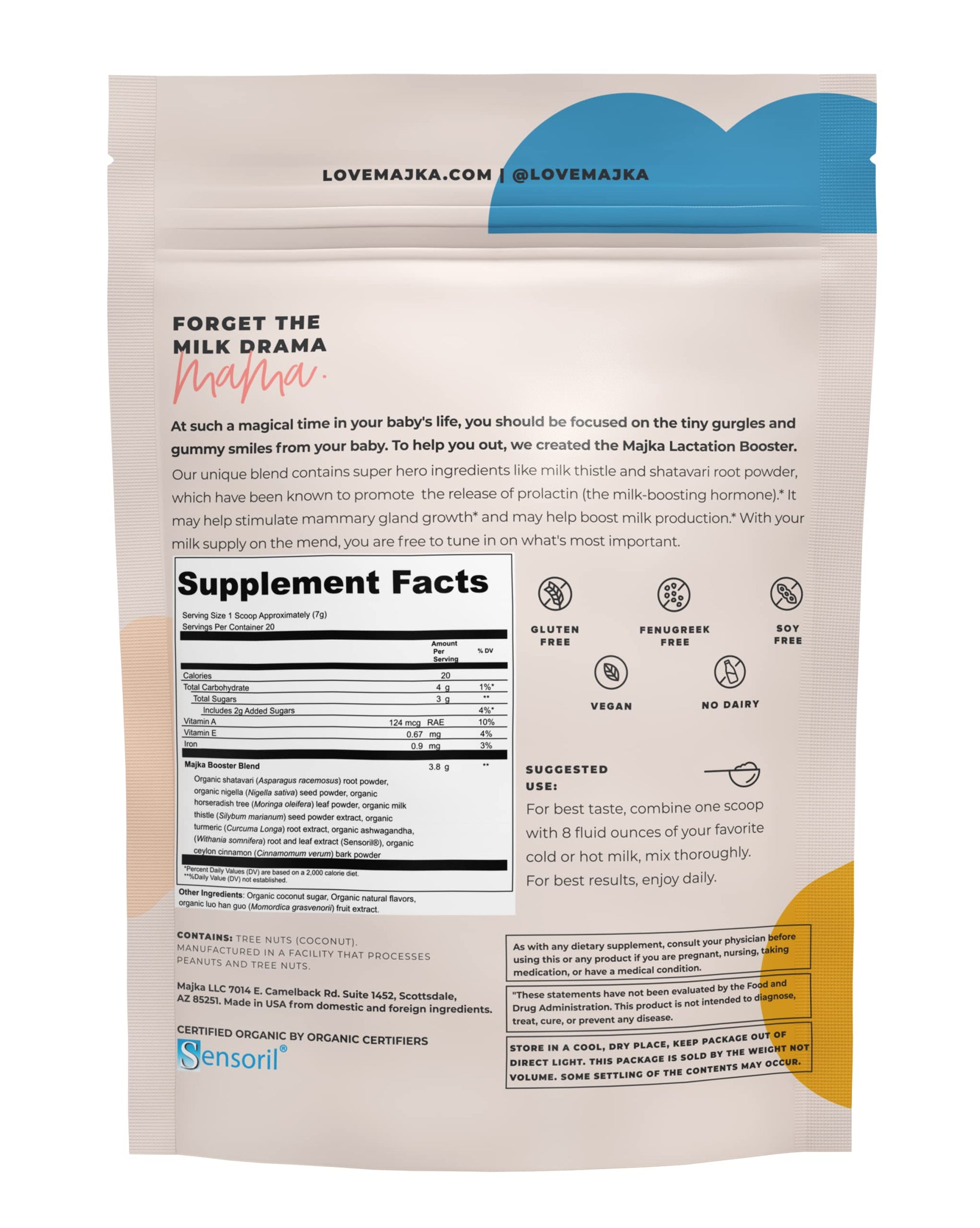 MAJKA Organic Lactation Booster Powder for Nursing Moms, Breastfeeding Safe Supplement MAJKA