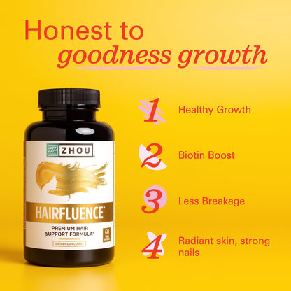 Zhou Hairfluence, Hair Growth Supplement with Biotin 5000mcg, Collagen, Keratin, Zhou Nutrition