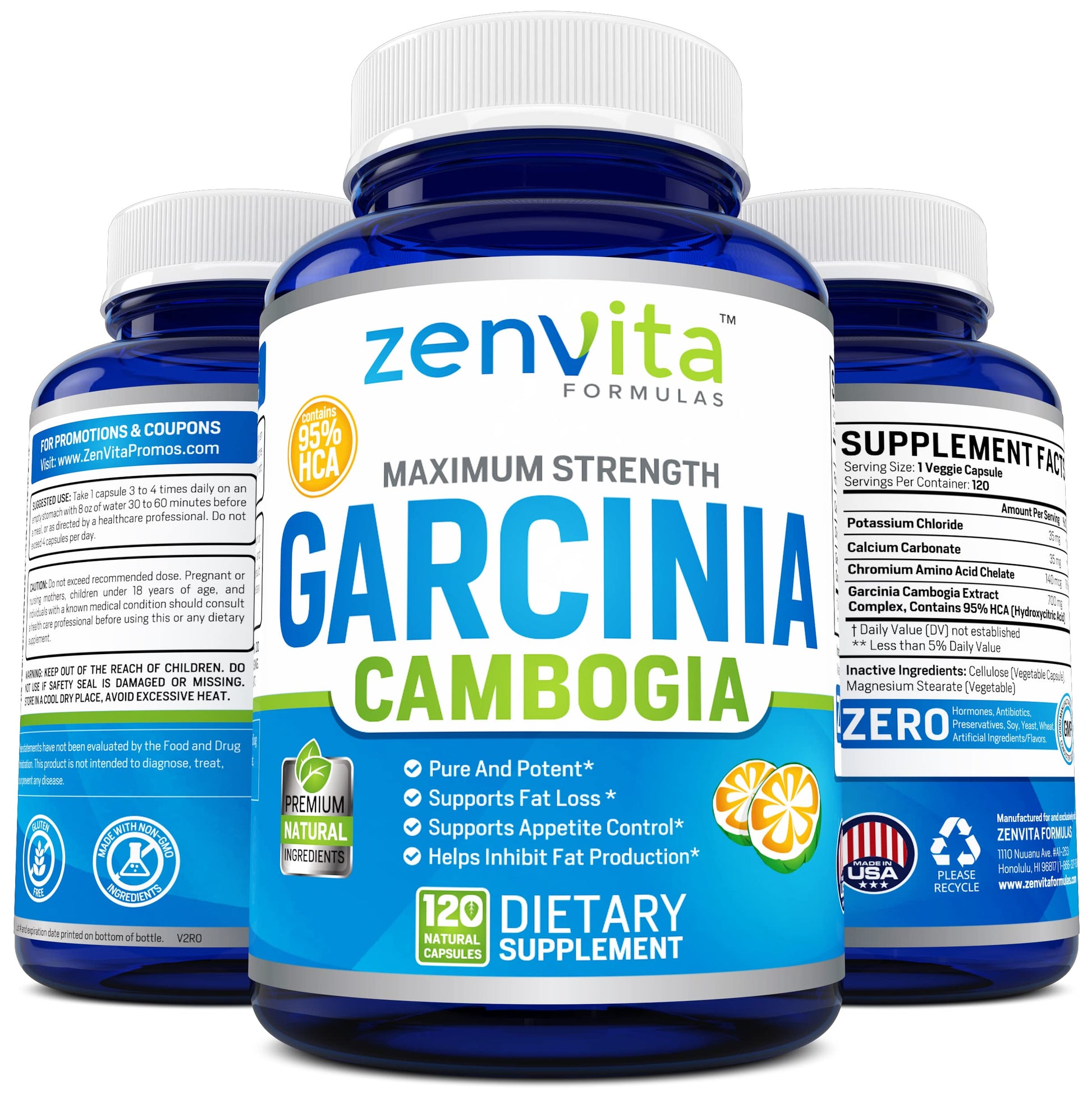 ZenVita Formulas 100% Pure Garcinia Cambogia Extract with 95% HCA - 120 Capsules ZenVita Formulas