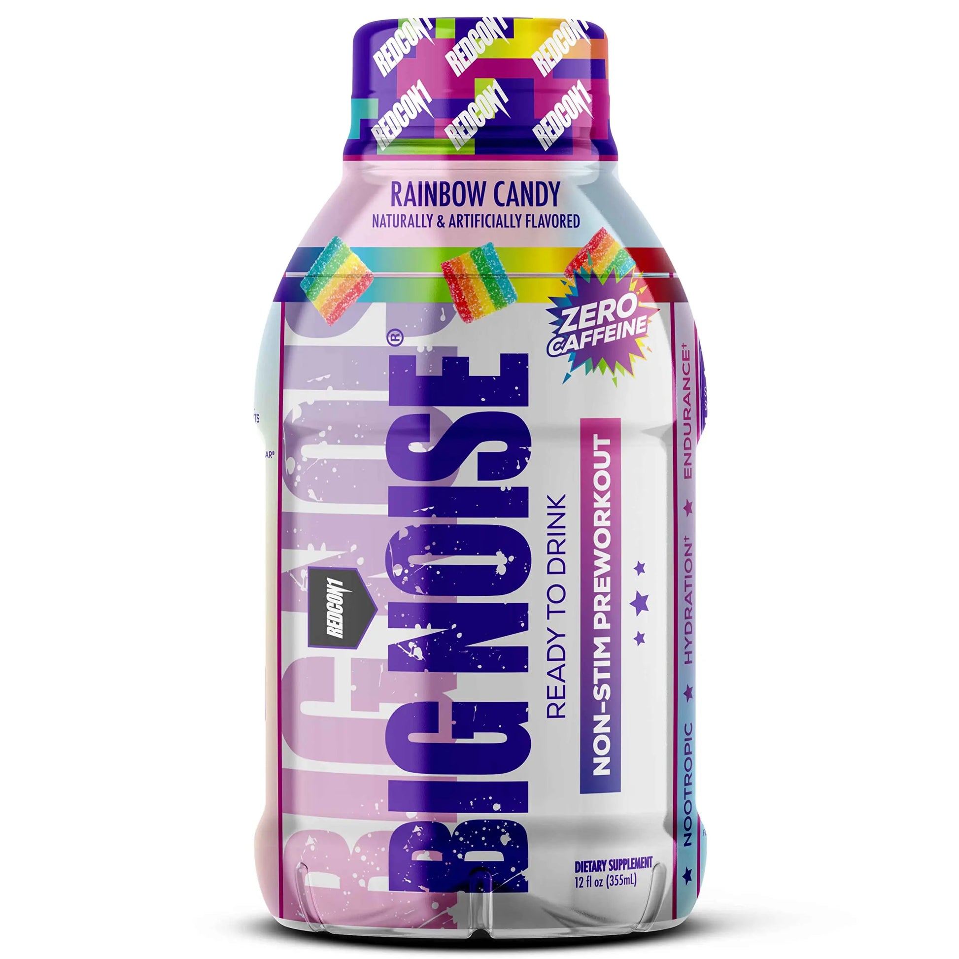 REDCON1 Big Noise RTD Pre Workout Drink, Rainbow Candy - Caffeine-Free Ready-to-Drink REDCON1