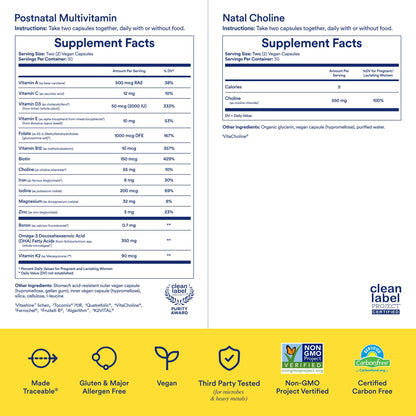 Ritual Postnatal Mom-to-Baby Set, Postpartum Multivitamin and Natal Choline Supplements, Supports Lactation, Immune Function, and Baby's Cognitive Function RitualBuy Supplements Australia