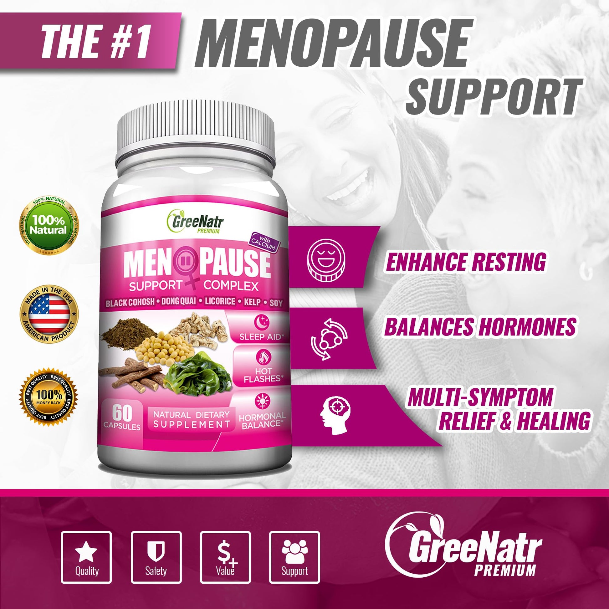 GreeNatr Menopause Supplements for Women - Perimenopause Supplements Women with Dong Quai & Black Cohosh for Menopause Hot Flashes - Menopause Support for Sleep Quality & Hormone Balance - 60 Caps GreeNatrBuy Supplements Australia
