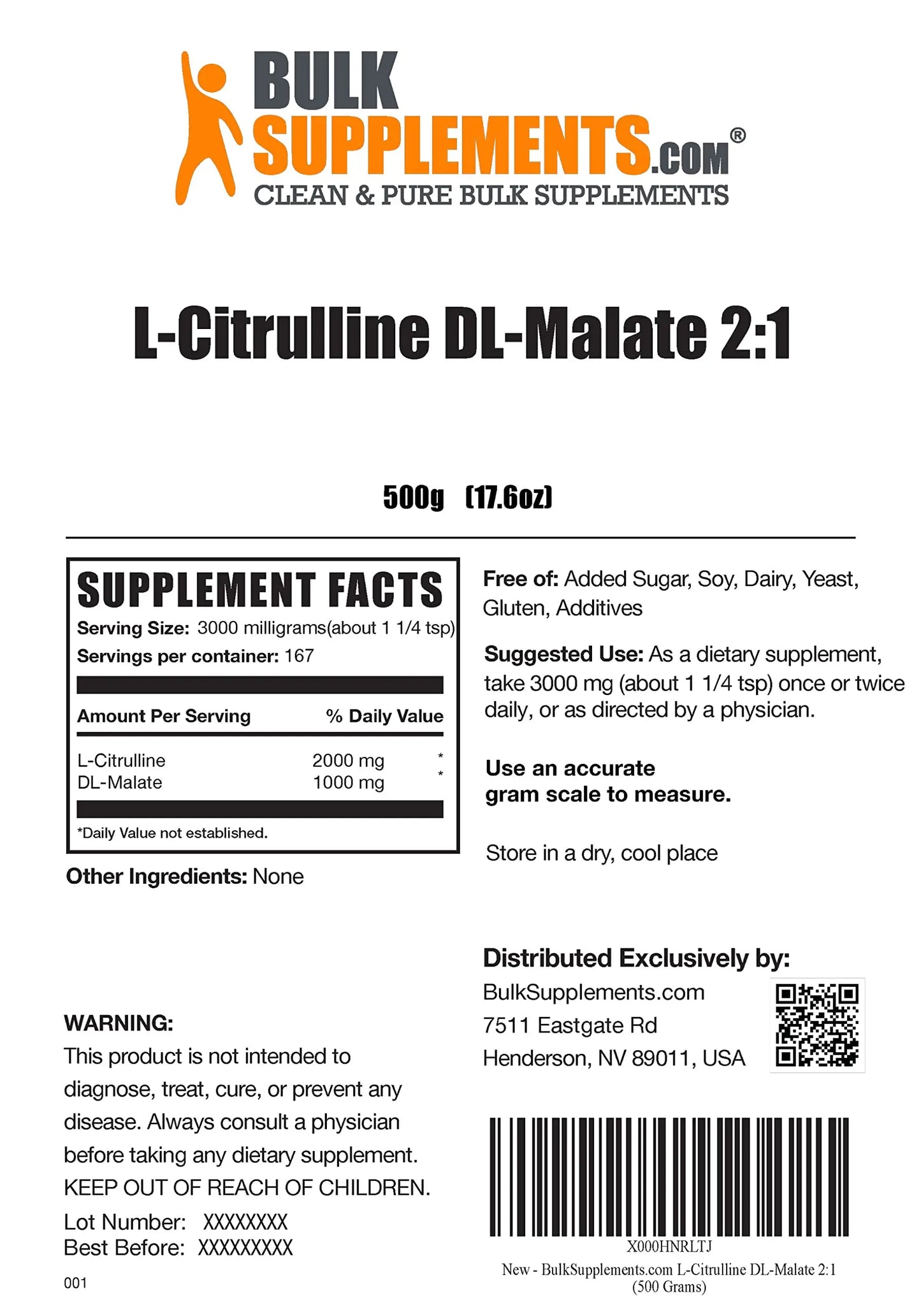 BULKSUPPLEMENTS.COM Beta Alanine Powder (500g), with L-Citrulline Malate 2:1 Powder BULKSUPPLEMENTS.COM