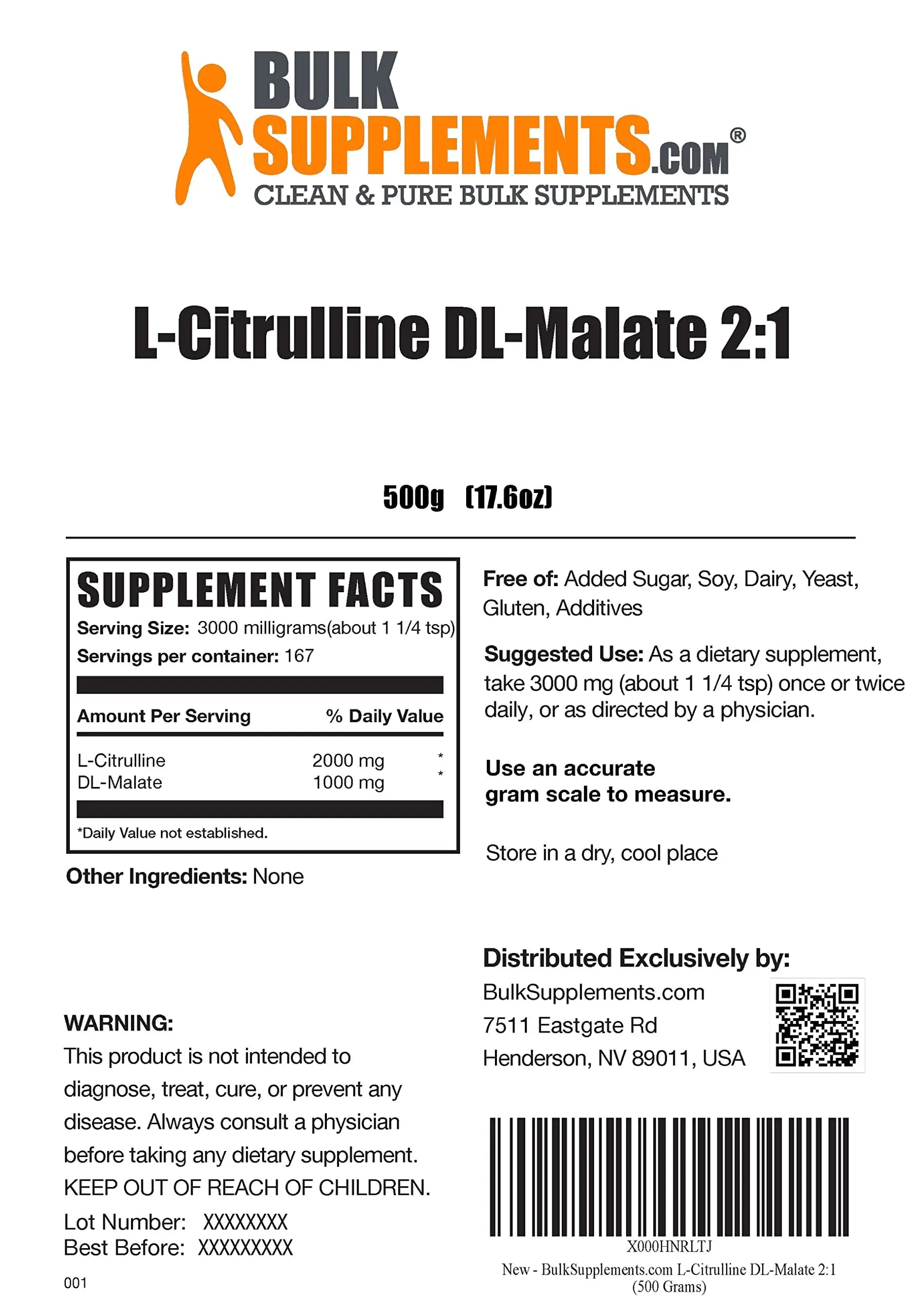 BULKSUPPLEMENTS.COM Beta Alanine Powder (500g), with L-Citrulline Malate 2:1 Powder BULKSUPPLEMENTS.COM