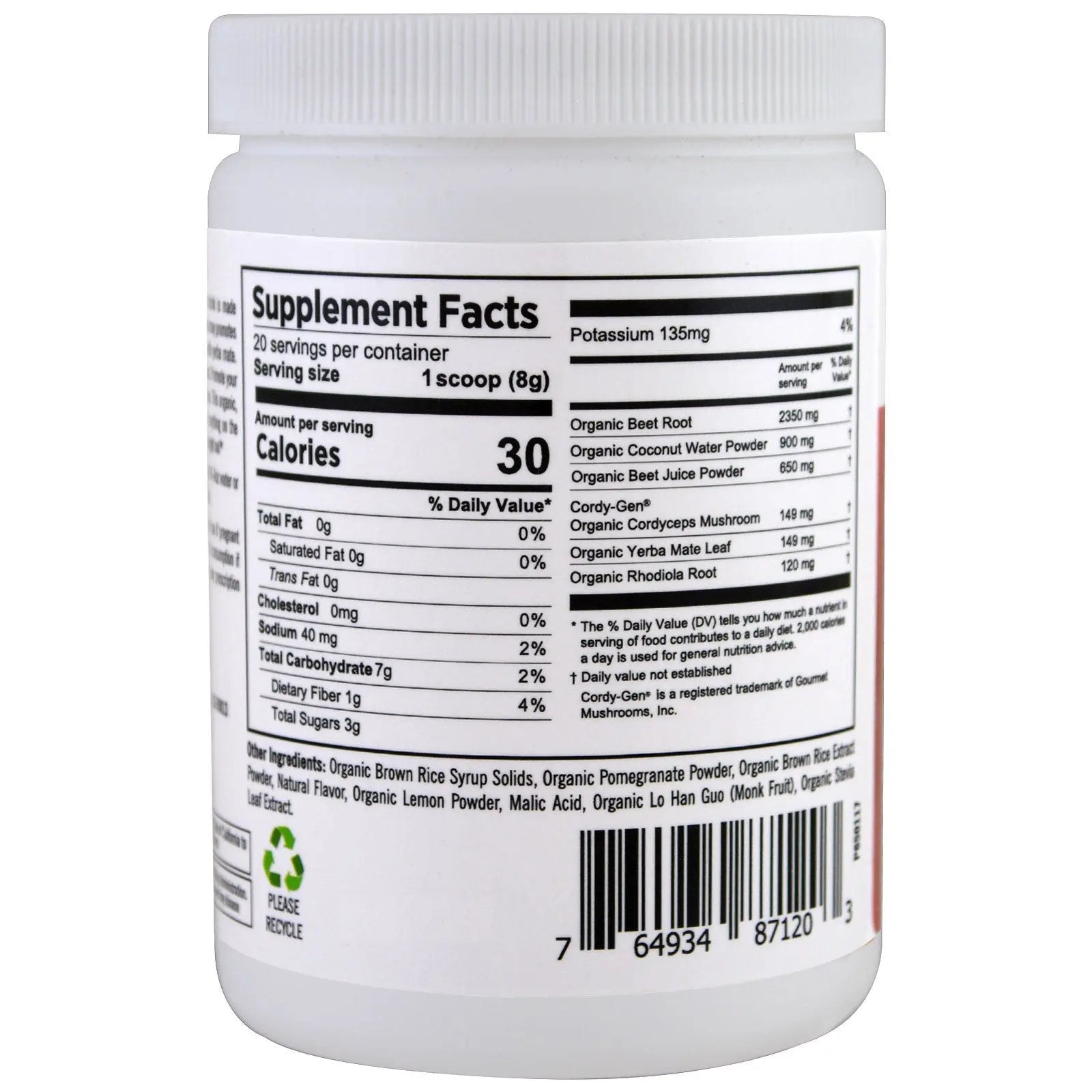 Pure Planet Organic Power Beets Preworkout Berry Burst 160 g PURE PLANET