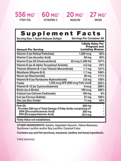 Prenatal Vitamins with DHA and Folic Acid | 60 Softgels | Non-GMO & Gluten Free Supplement Nature's Truth