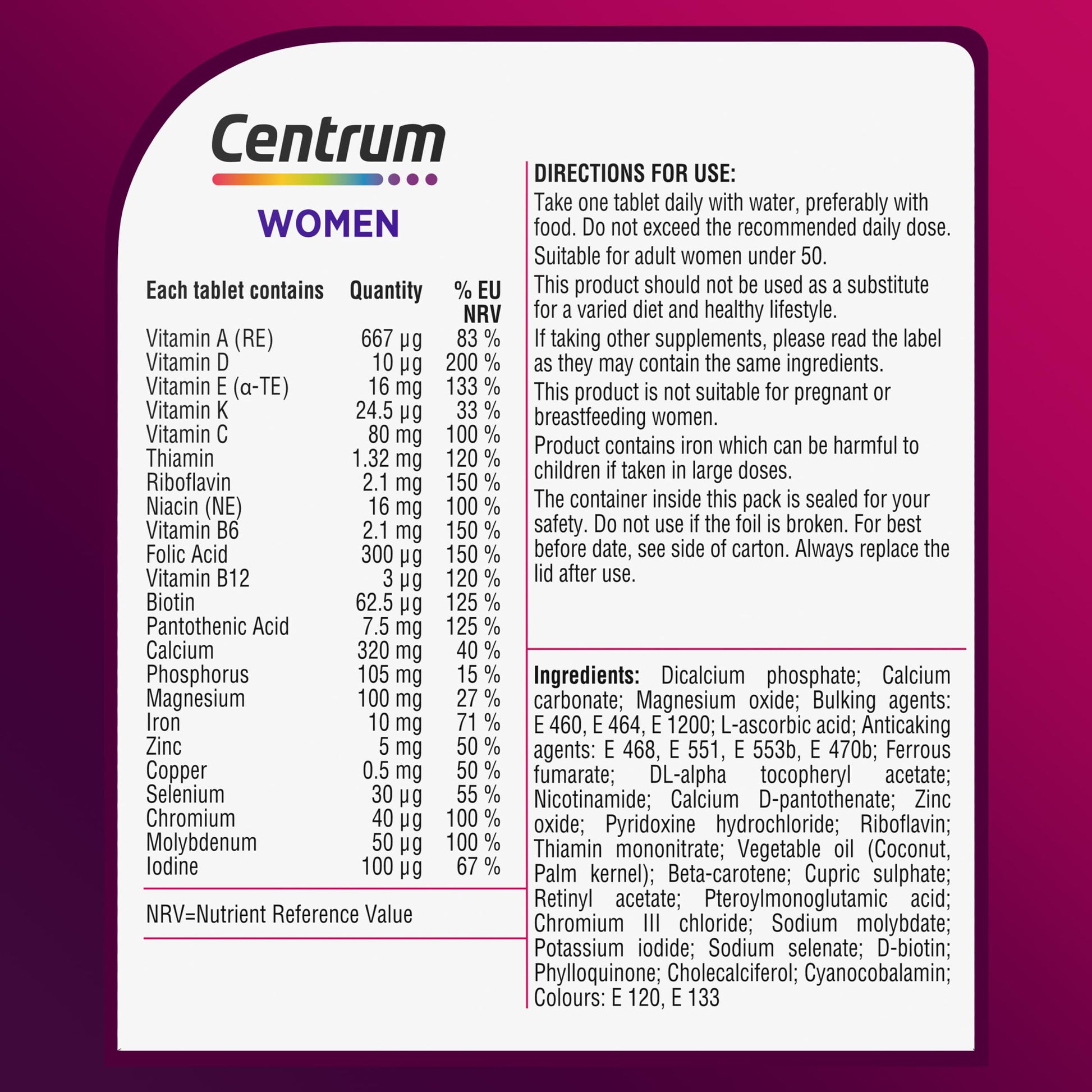 Centrum Women Tablets Multivitamin & Mineral Supplements, with 23 essential nutrients CentrumBuy Supplements Australia
