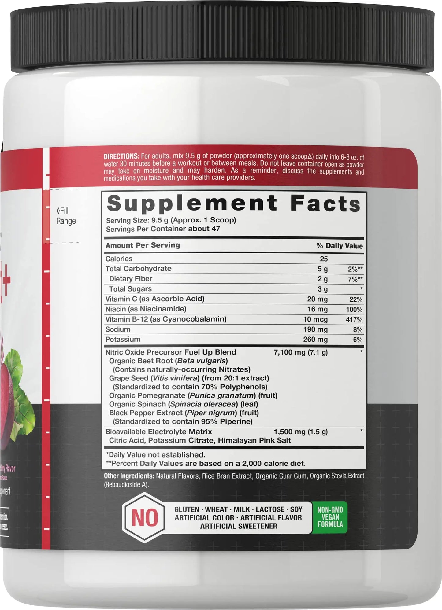 Nitric Oxide Beet Root Powder | 16 oz (454g) | Natural Mixed Berry Flavor | with Nitrates Horbäach