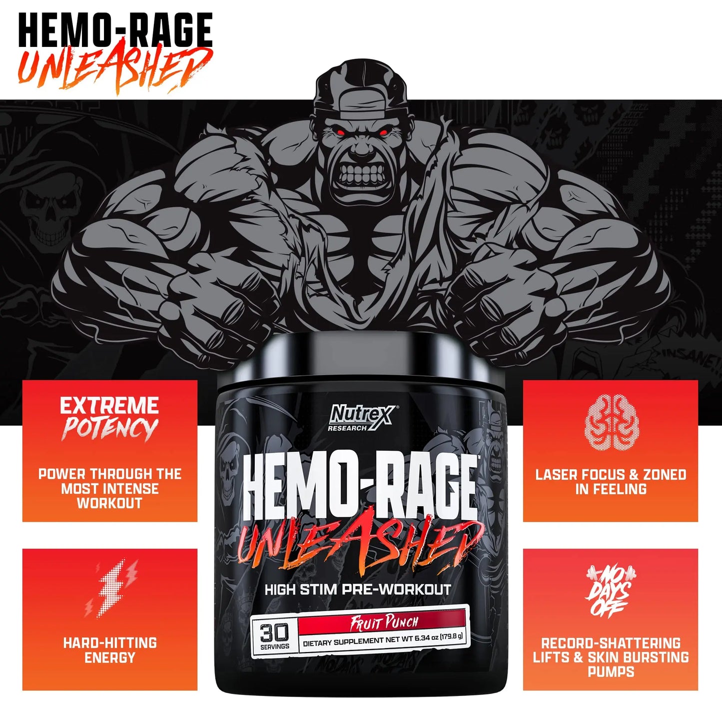 Nutrex Research Hemo-Rage Extreme High Stim Pre Workout Powder | Insane Lasting Energy Nutrex Research