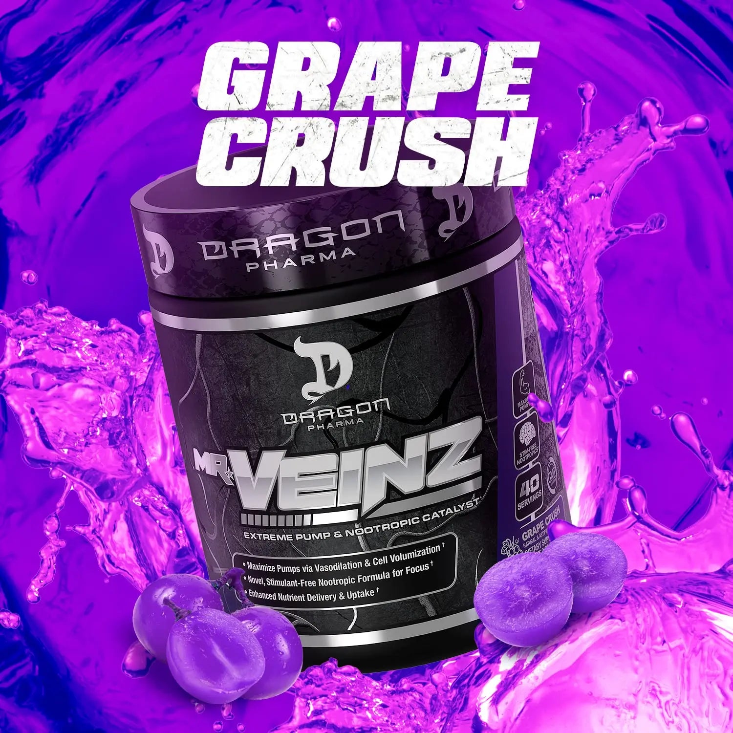 DRAGON PHARMA Mr. Veinz Stim Free Pre-Workout, Extreme Pump & Nootropic Catalyst DRAGON PHARMA