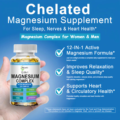 Magnesium Complex Softgels - 12-in-1 Magnesium Supplement with Glycinate,Citrate,Malate,Oxide,Taurate - High Absorption Magnesium Complex for Women & Men for Muscle, Heart, Sleep, Bone, Nerve Support JINGYAT buy supplements Au