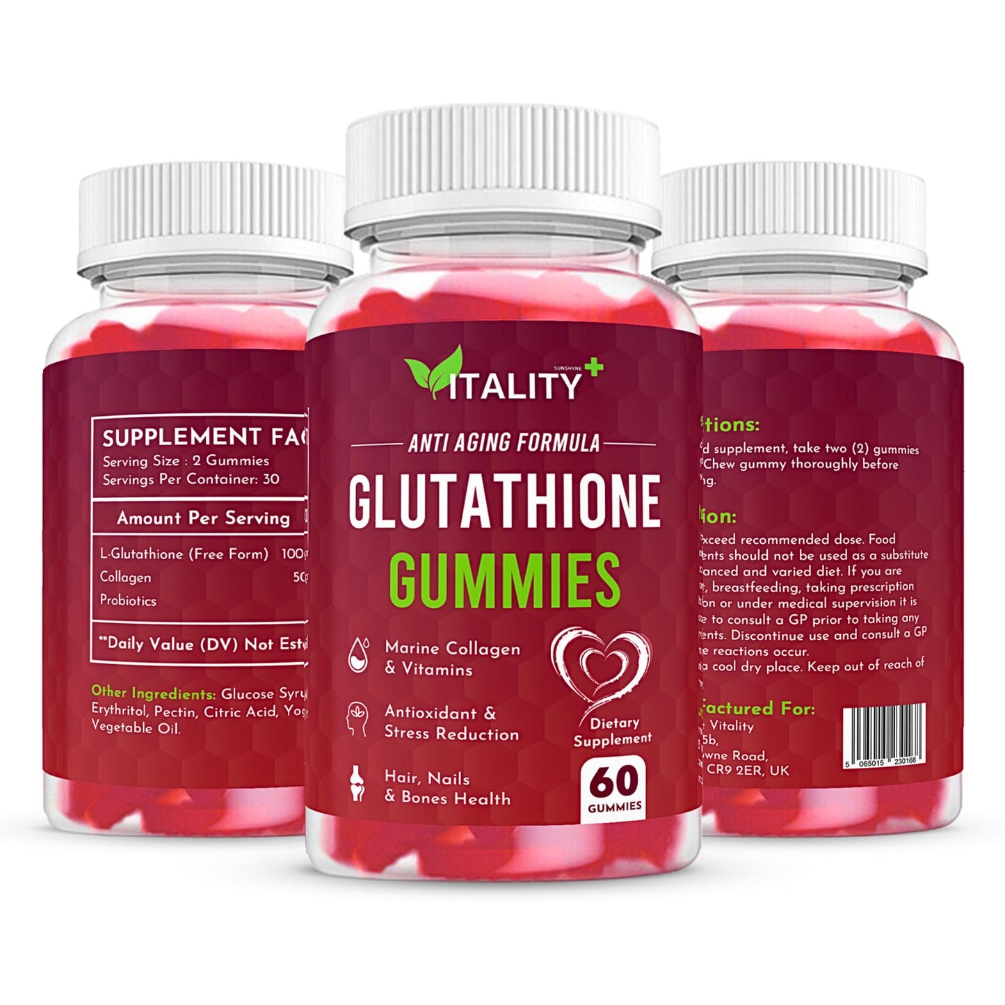 2 Pack Glutathione Gummies | with Marine Collagen | 1050mg per Serving | Antioxidant Support Sunshyne