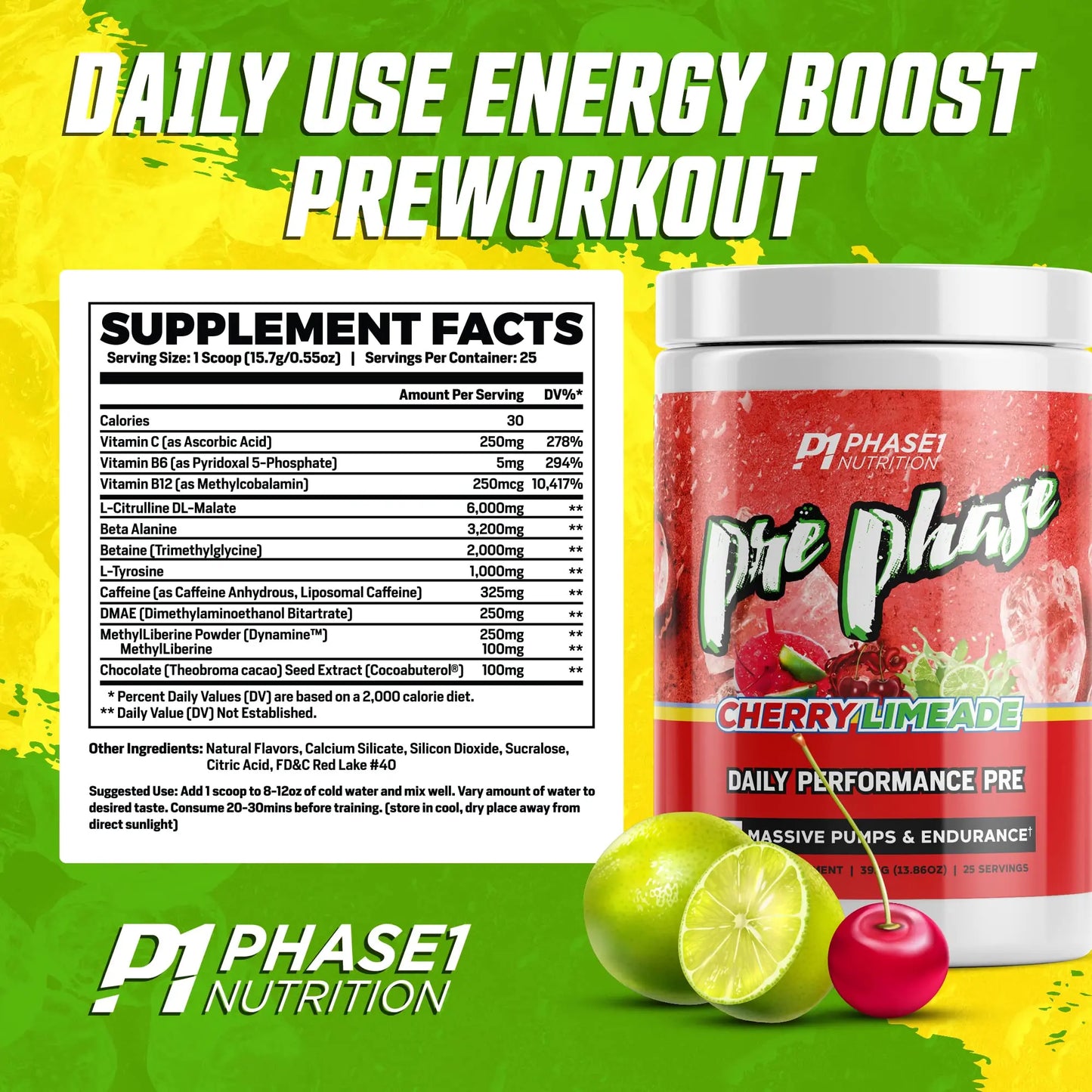 Pre Phase Daily Driver Preworkout - Phase 1 Nutrition (Cherry Limeade, 25 Servings) Phase One Nutrition