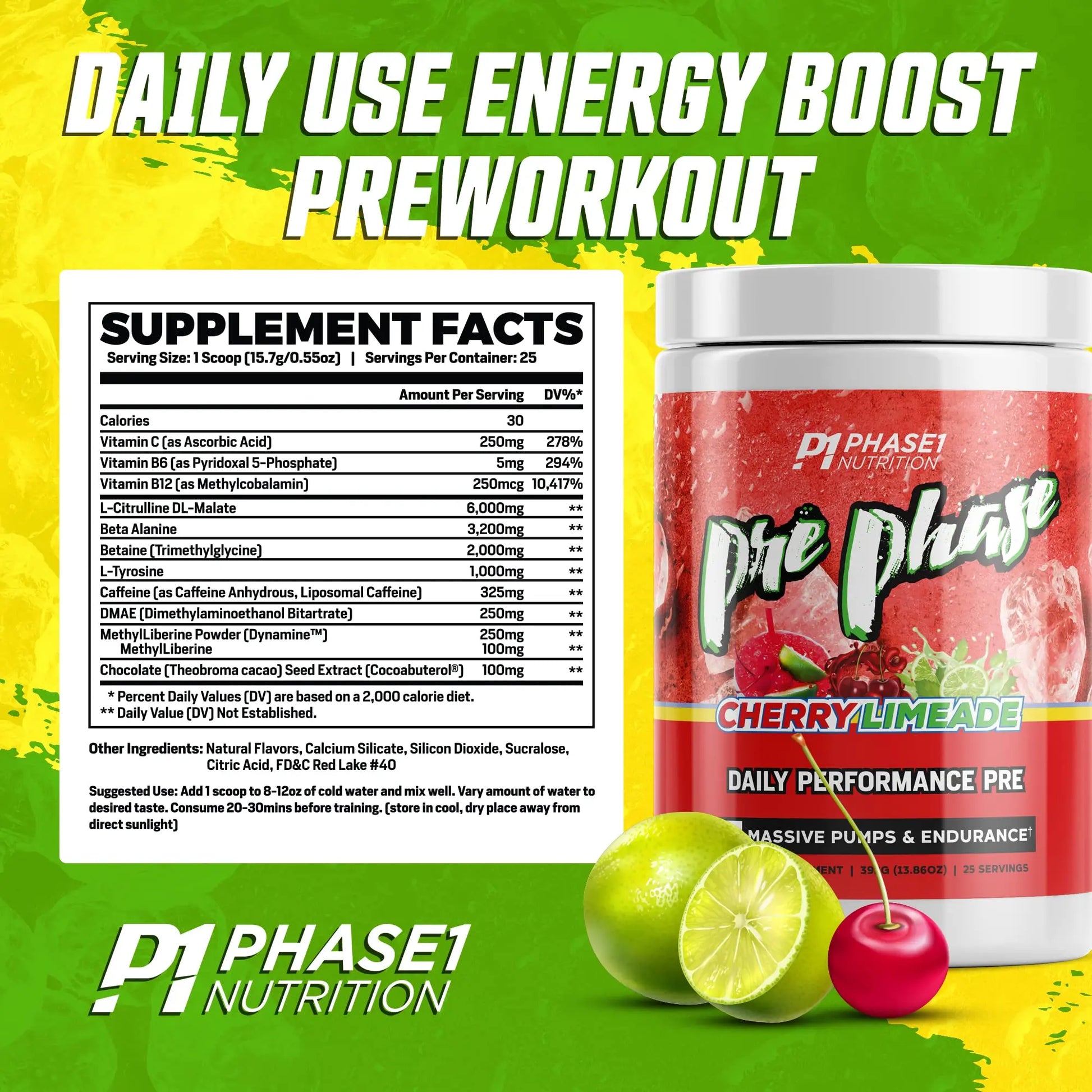 Pre Phase Daily Driver Preworkout - Phase 1 Nutrition (Cherry Limeade, 25 Servings) Phase One Nutrition