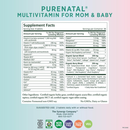 PURE SYNERGY PureNatal Prenatal Vitamins | Vegan Supplement Made with Organic Whole Foods PURE SYNERGY