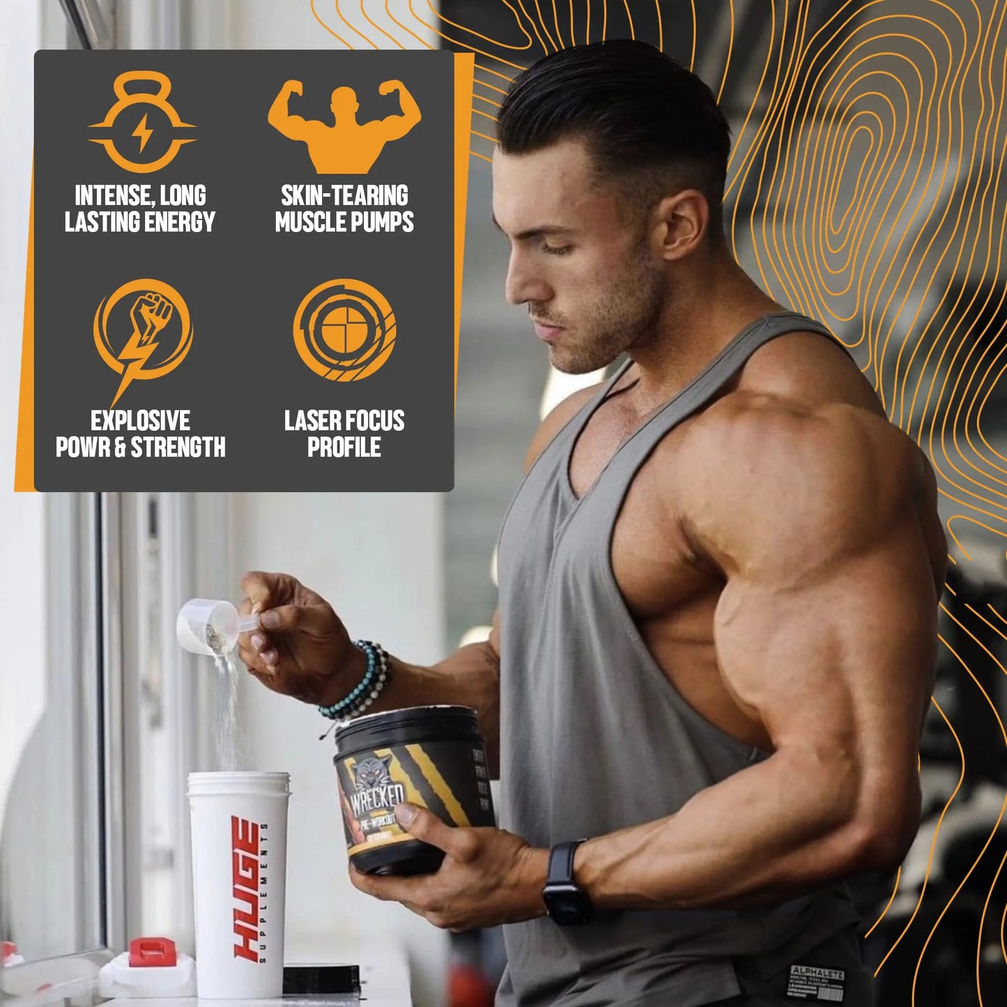 Huge Supplements Wrecked Pre-Workout Powder, 30G+ Ingredients Per Serving to Boost Huge Supplements