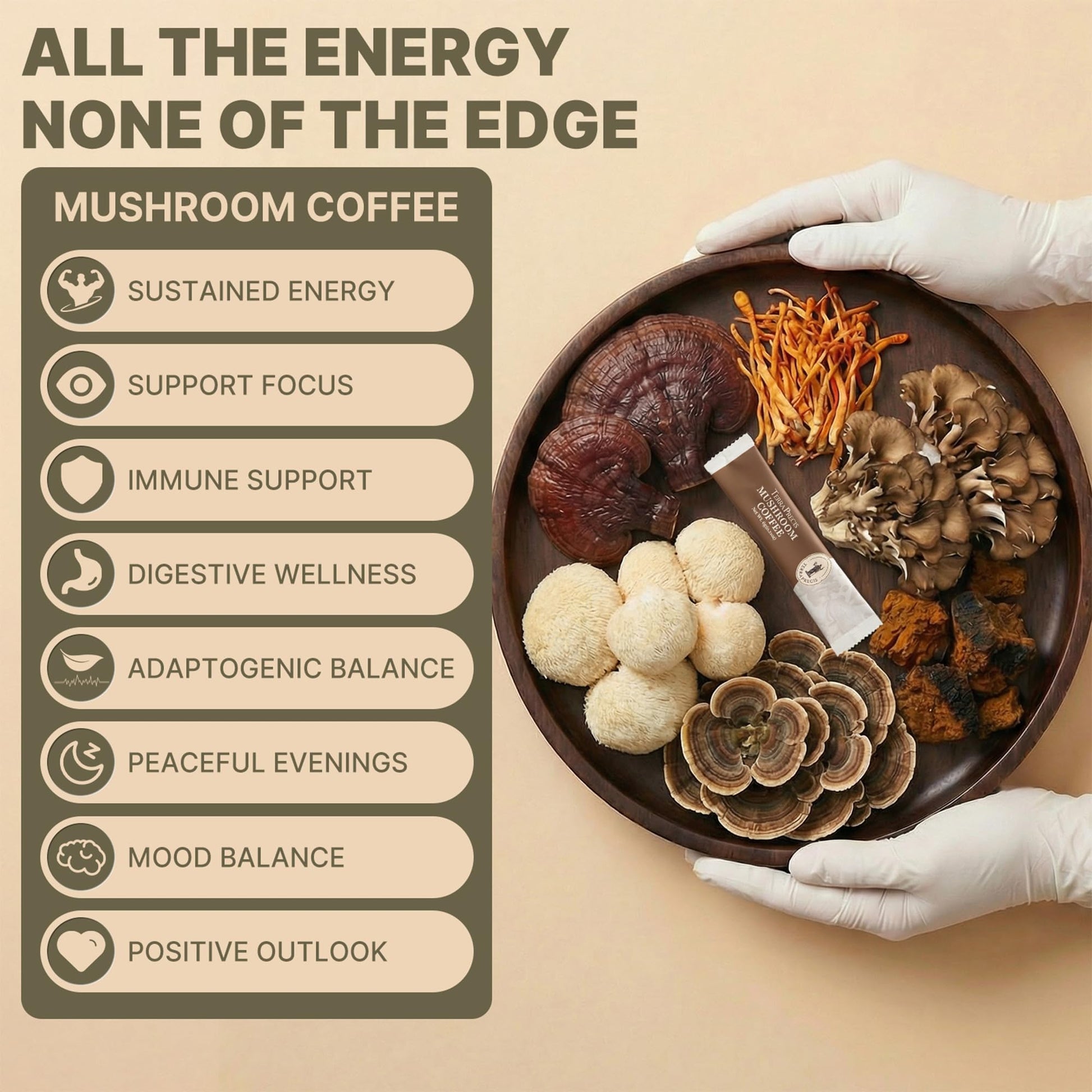 TerraPrecis Mushroom Coffee with 6 Adaptogens Mushrooms Supplement for Organic Lion's Mane&Reishi,Chaga&Other, Instant Coffee with MCT Oil& Arabica for Energy,Focus&Immune Support (30 Servings) TerraPrecisBuy Supplements Australia