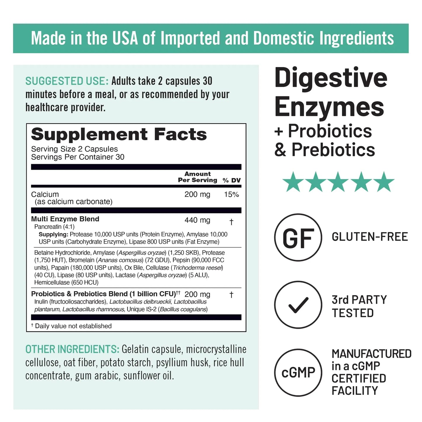 NatureWise Digestive Enzymes - Multi Enzymes with Probiotics + Prebiotics - Post Mealtime Comfort & Bloating Support + Aids Digestion and Gut Health - Soy-Free, Non-GMO - 60 Capsules[1-Month Supply] NatureWiseBuy Supplements Australia