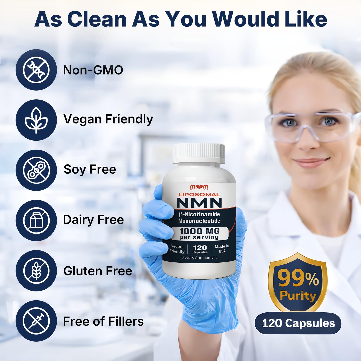 NMN Supplement 1000 mg Pure Nicotinamide Mononucleotide - NAD Precursor for Energy, Cellular Renewal & Longevity Support - Mitochondrial Support 120 Capsules - Vegan, Non GMO, Gluten Free MOM NUTRIXBuy Supplements Australia