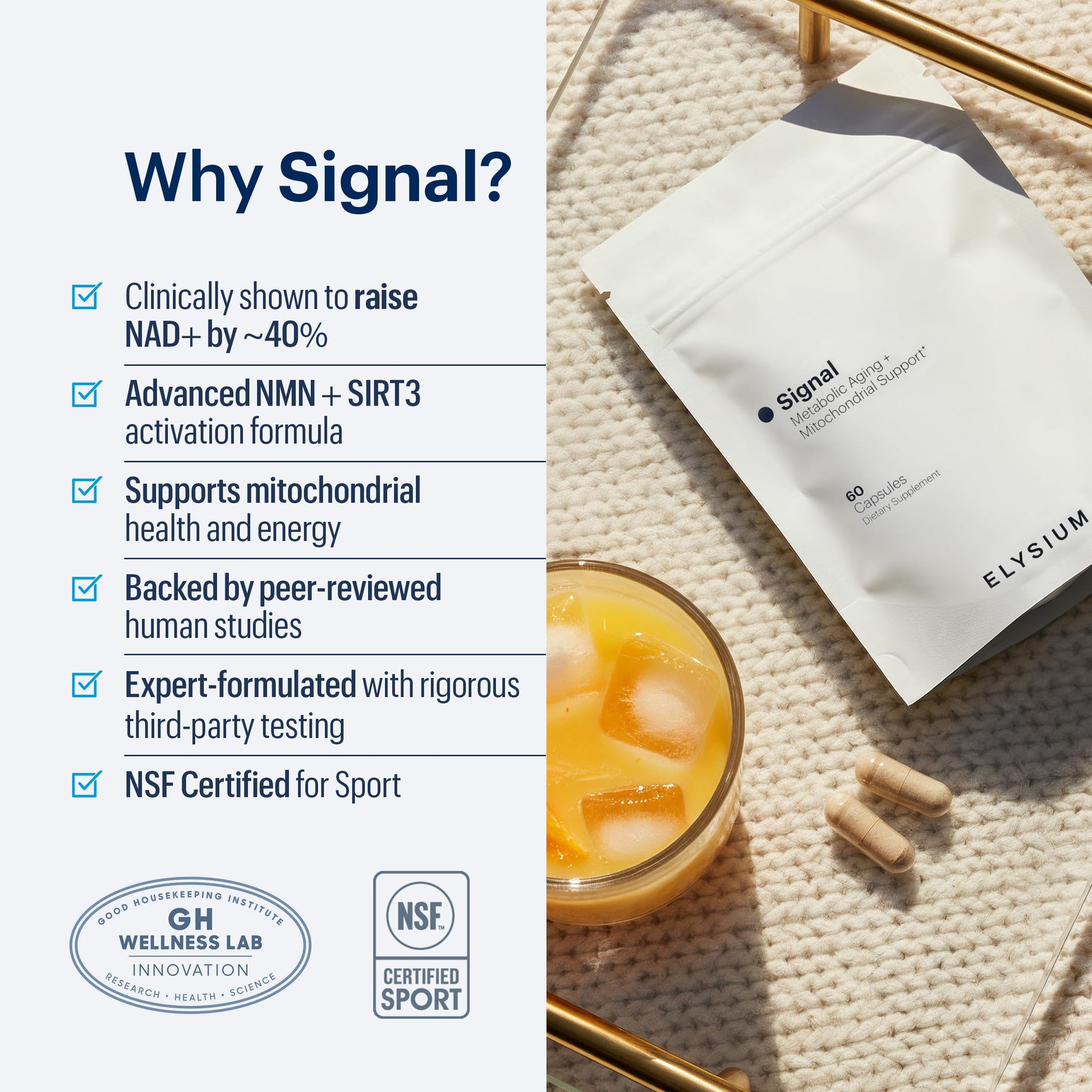 ELYSIUM Signal NMN Supplement - Clinically Proven to Support NAD+ Production, Mitochondrial Function & Metabolic Health - Nicotinamide Mononucleotide and SIRT3 Activation Complex- 30 Day Supply ELYSIUMBuy Supplements Australia