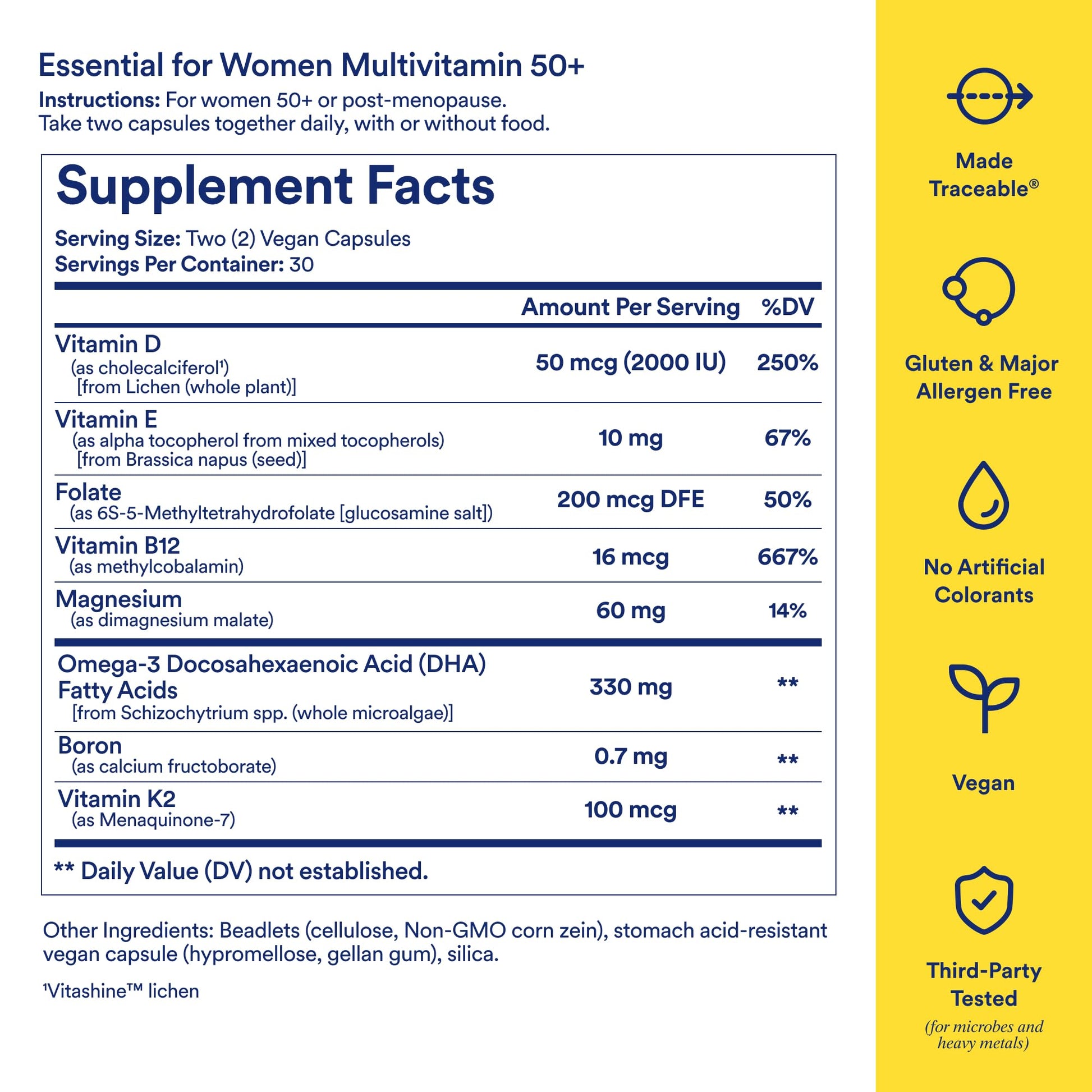 Ritual Multivitamin for Women 50+, Menopause Supplements with Vitamin D3, K2 and Magnesium for Bone Support*, Omega-3 DHA, Vitamin B12, Non-GMO, Mint Essenced, 30 Day Supply, 60 Vegan Capsules RitualBuy Supplements Australia