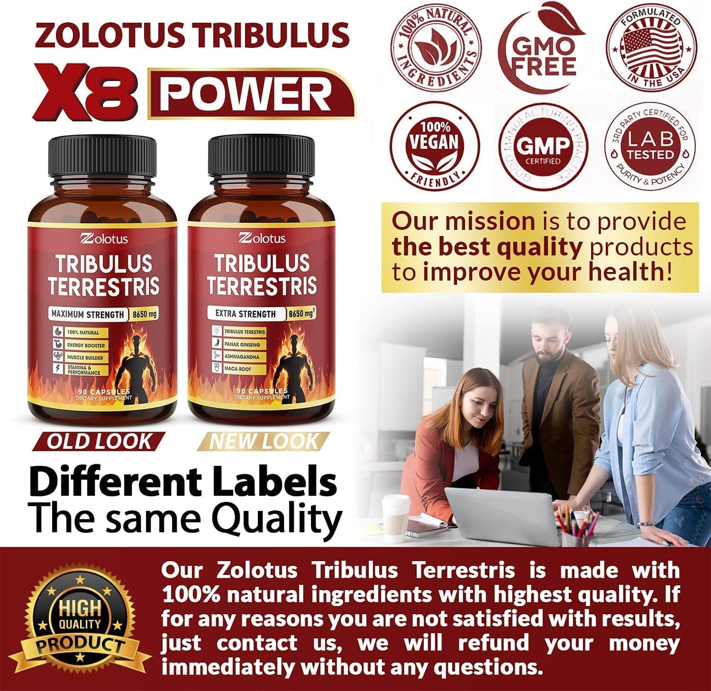 Zolotus Tribulus Terrestris, 8650mg Per Capsule, High Potency with Ashwagndha Zolotus