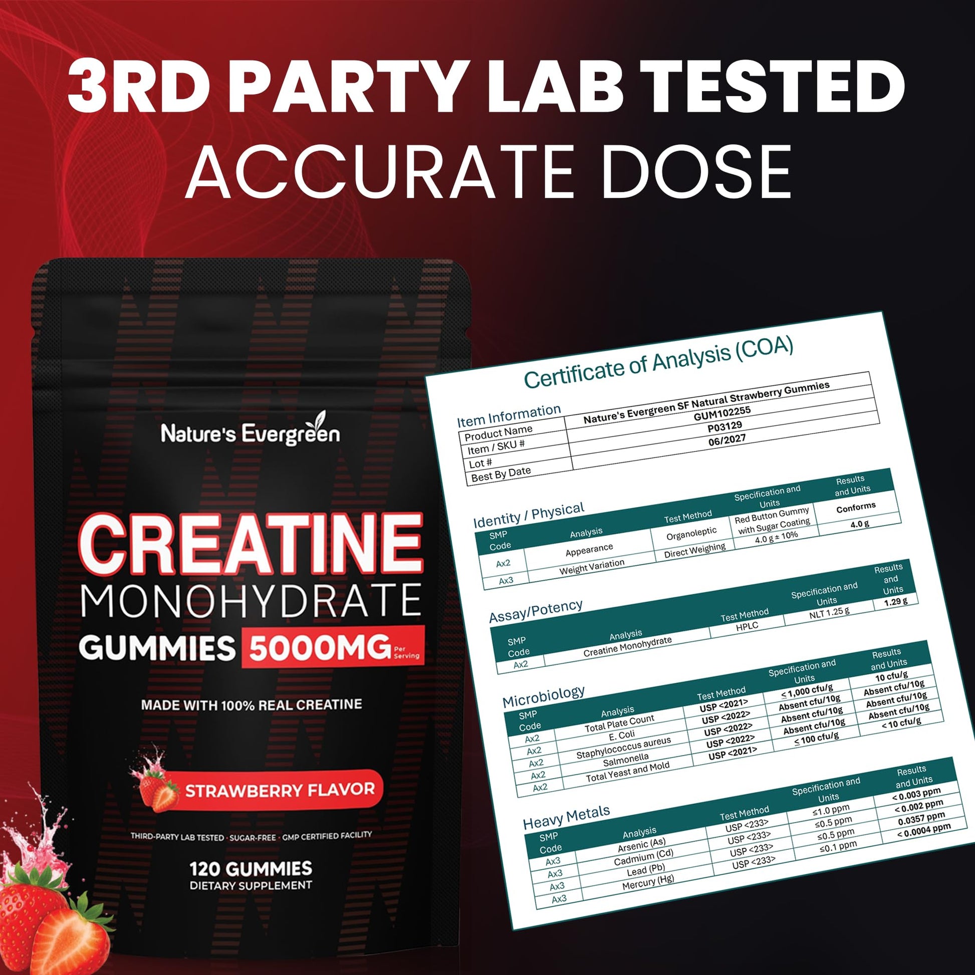 Creatine Monohydrate 5000mg Gummies, Pre-Workout 5g Creatine Gummy Supplement for Men & Women: Muscle Builder & Energy Boost, Sugar Free, Vegan, Strawberry Flavor, (120 Count) Made in USA Nature's EvergreenBuy Supplements Australia
