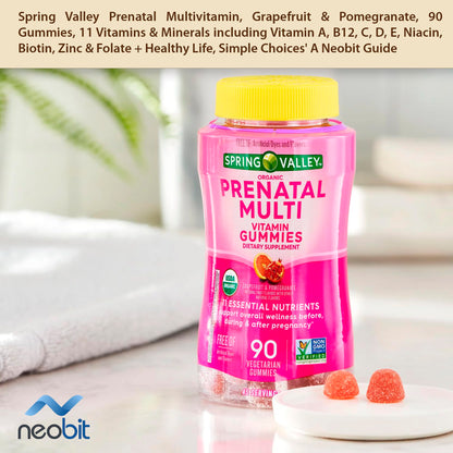 Spring Valley Prenatal Multivitamin, Grapefruit & Pomegranate, 90 Gummies, 11 Vitamins Neobit