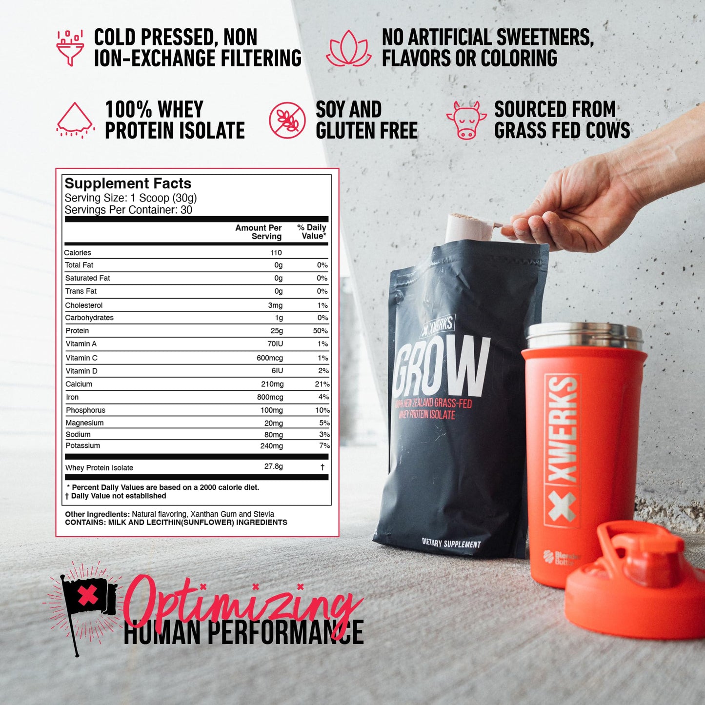 Xwerks Grow 100% New Zealand Grass-Fed Whey Protein - 25g of Pure Isolate Protein Xwerks